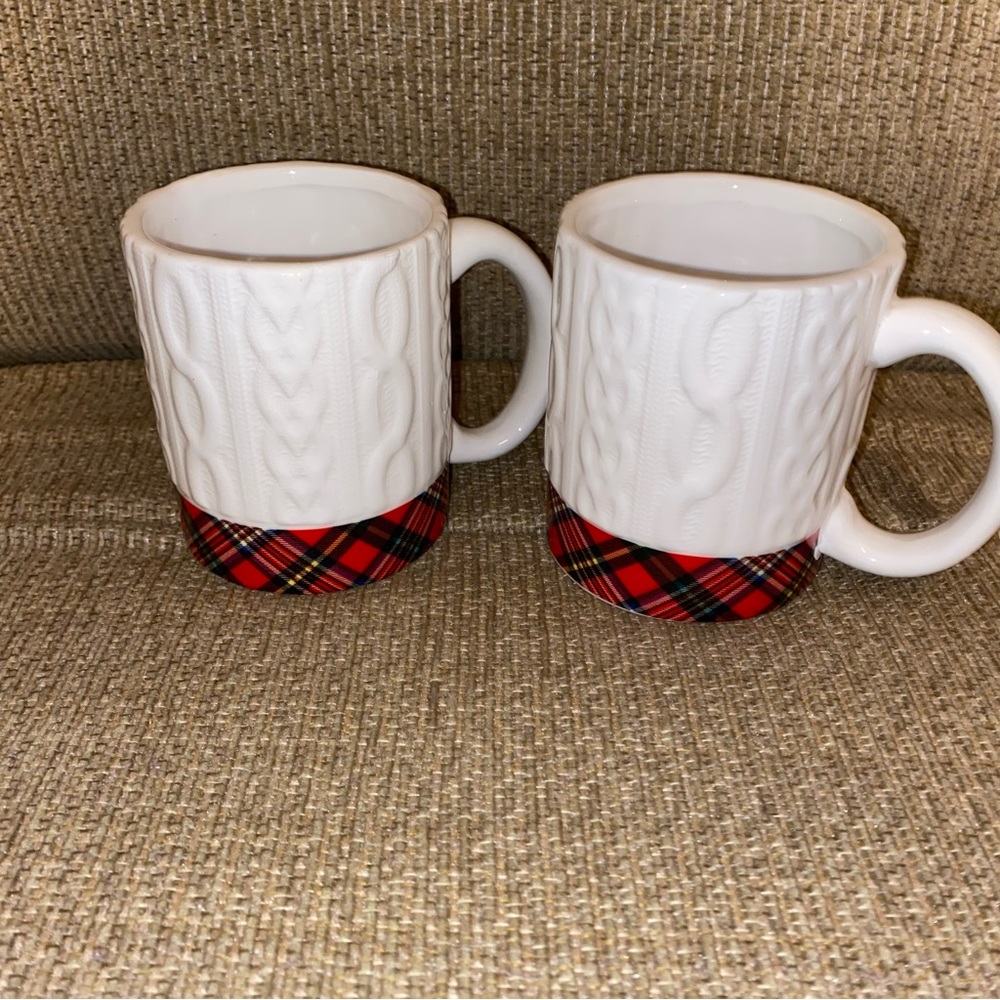 🎁 NEW GiftCraft White Cable Knit Pattern Christmas Ceramic Mugs 2